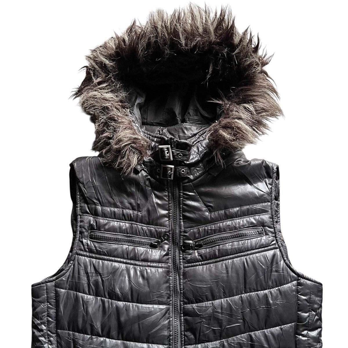 20471120 2000s Mossimo Gothic Punk Style Down Jacket Fur Vest Size US L / EU 52-54 / 3 - 2 Thumbnail