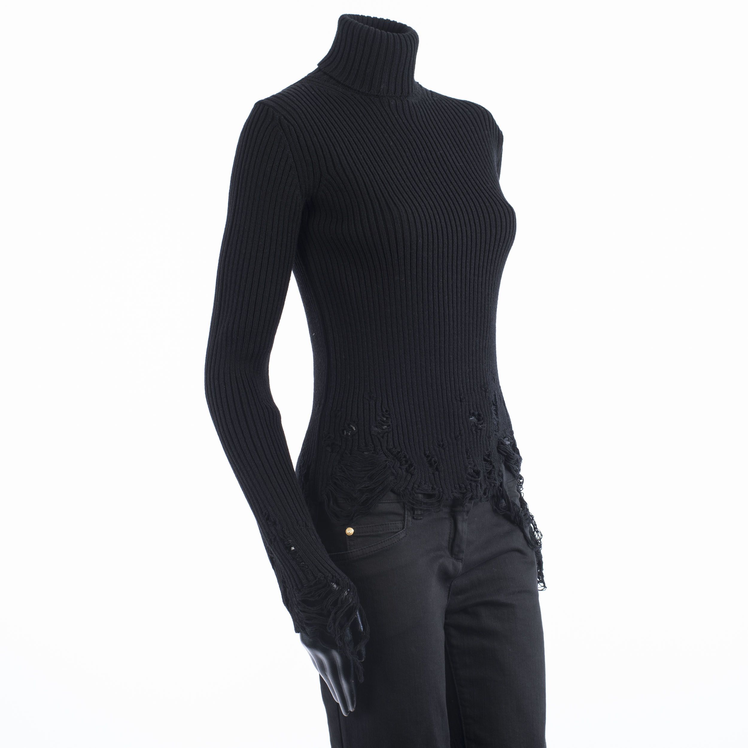 Balenciaga Distressed Long Sleeve Turtleneck Top In Black Rib Knit Size S / US 4 / IT 40 - 8 Thumbnail