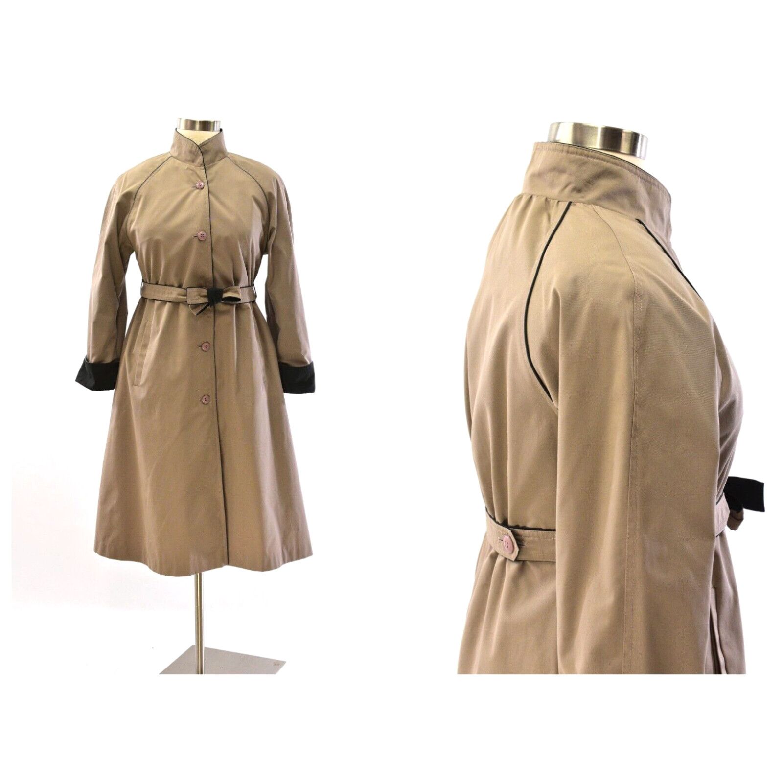 image of Vintage 80's Womens Taupe Rain Coat Stand Up Collar Fleet Street XL in White