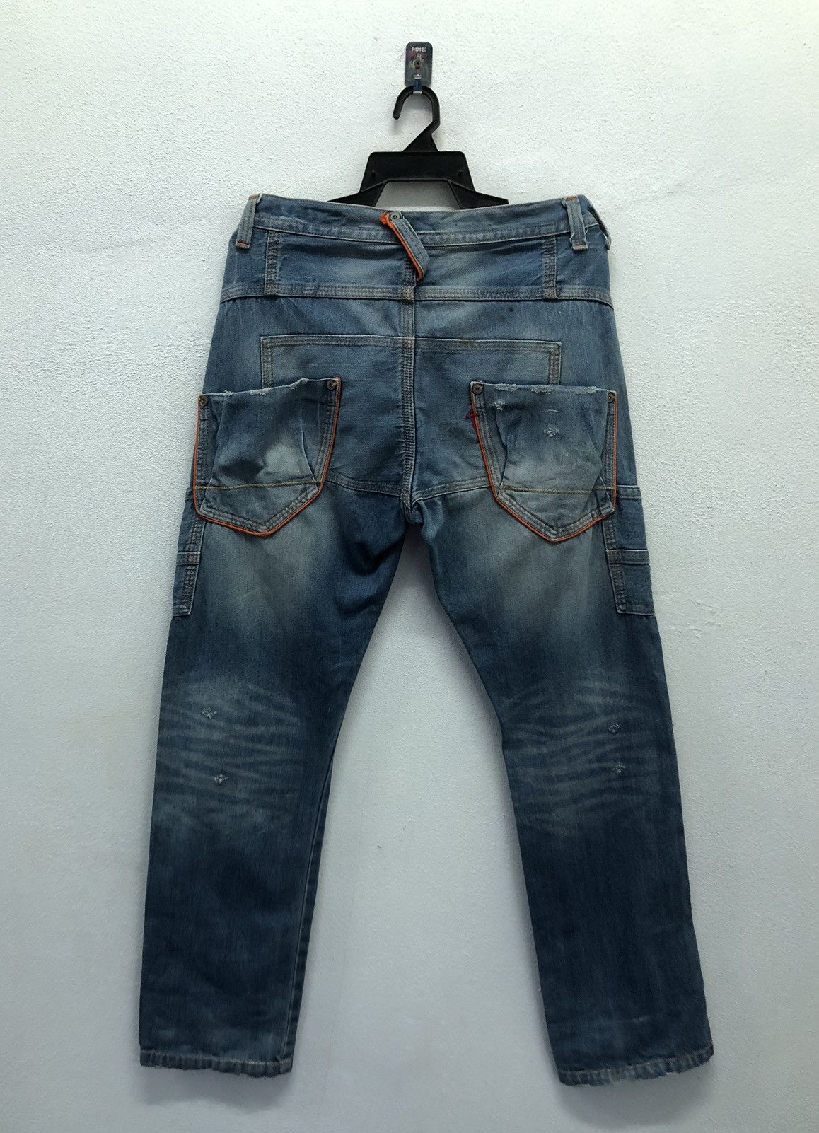 Japanese Brand GENOESE Cargo Denim Jeans Medium Distressed Workwear Style Size US 33 - 2 Thumbnail