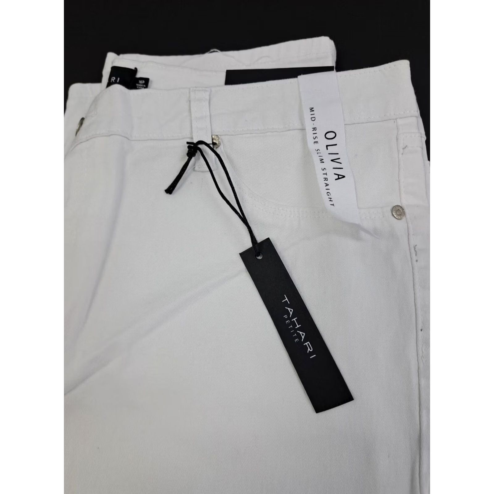 Vintage NWT Tahari Women Olivia Mid Rise Straight Skinny Pants White Size 16P Slim Fit Chino 26in Inseam Size 38" / US 16 / IT 52 - 4 Thumbnail