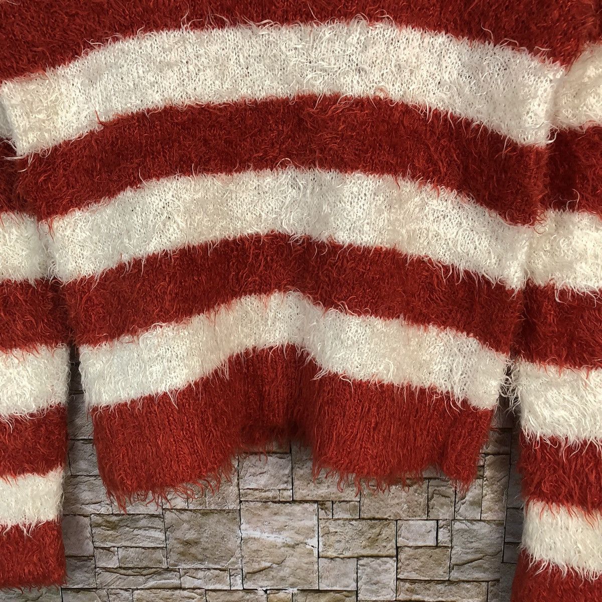 Japanese Brand Japanese Brand Red Stripe fur shaggy mohair Knitwear #A485 Size S / US 4 / IT 40 - 6 Thumbnail