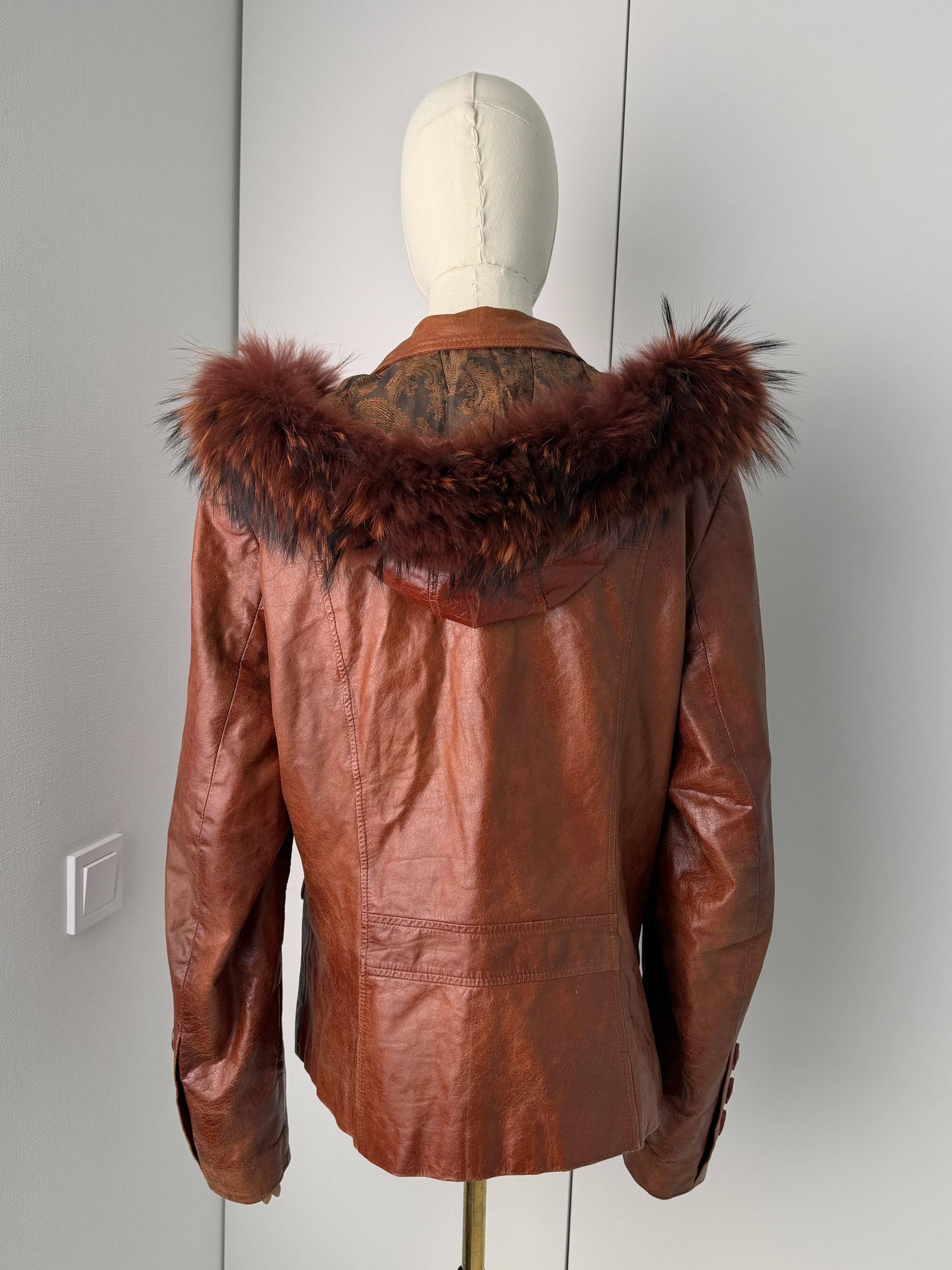 Japanese Brand Vintage Brown Leather Jacket Hooded Statement Coat Y2K Size L / US 10 / IT 46 - 5 Thumbnail