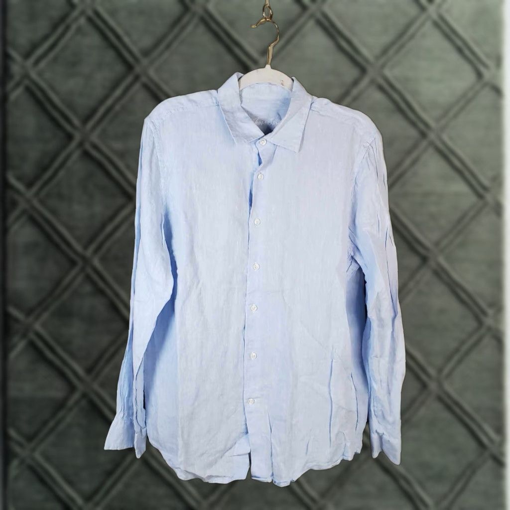 Tasso Elba Tasso Elba Shirt Mens M Blue 100% Linen Long Sleeve Button Up Lightweight Solid Size US M / EU 48-50 / 2 - 1 Thumbnail