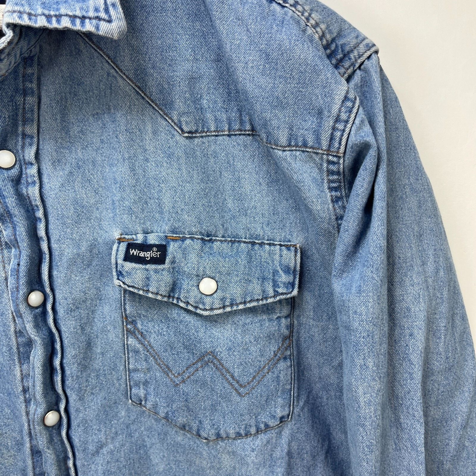 Vintage × Wrangler Vintage 90s Wrangler Pearl Snap Button Long Denim Large Size US L / EU 52-54 / 3 - 3 Thumbnail