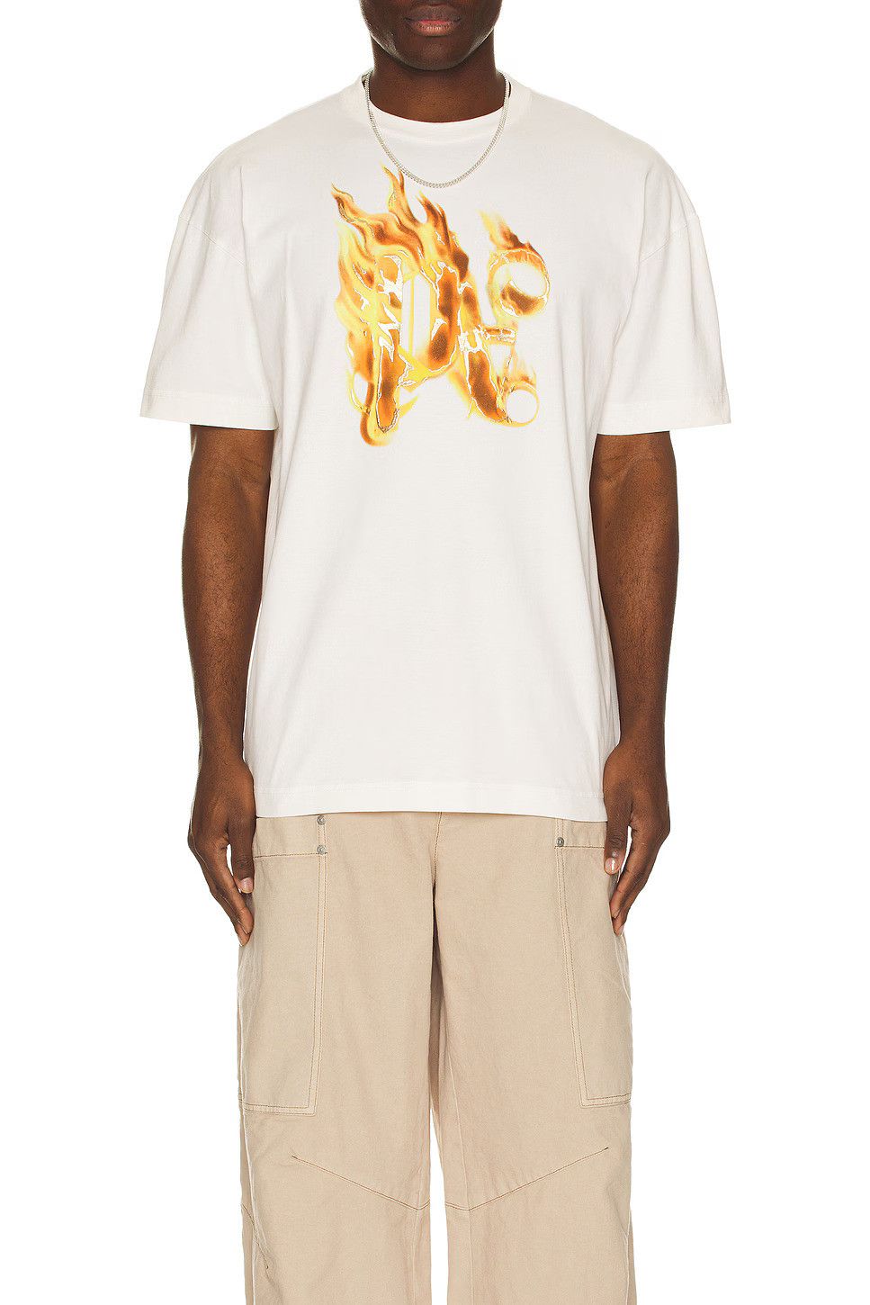 Palm Angels Palm Angels Burning Monogram Tee Off White Gold Flame Size US XL / EU 56 / 4 - 4 Thumbnail