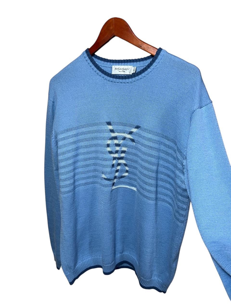 Yves Saint Laurent Yves Saint Laurent Pour Homme Big Logo Knit Sweater Blue Size US L / EU 52-54 / 3 - 2 Thumbnail