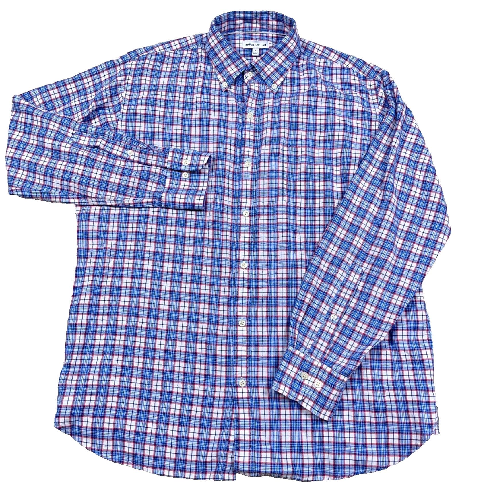 Peter Millar Peter Millar Button-Up Shirt Men Large Blue Red Plaid Windowpane Dress Casual Button-Front Collar Down Sleeves Long Sleeve Knit Cotton Flannel Size US L / EU 52-54 / 3 - 2 Thumbnail
