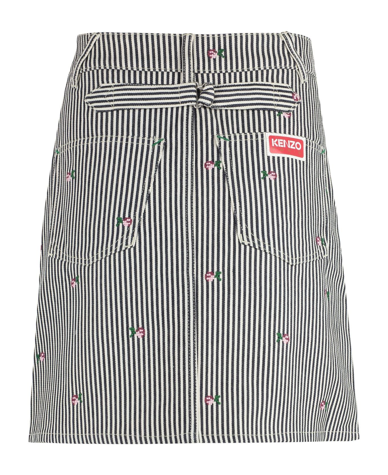 Kenzo o1y1025 Denim Mini Skirt in Black/White Size 25" / US 0 / IT 36 - 2 Thumbnail