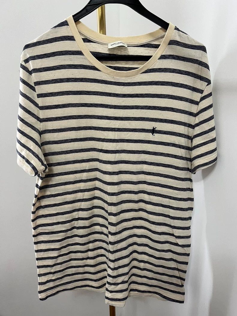 Saint Laurent Paris YSL Spring Summer Striped Logo T-Shirt-dmc Size US M / EU 48-50 / 2 - 1 Thumbnail