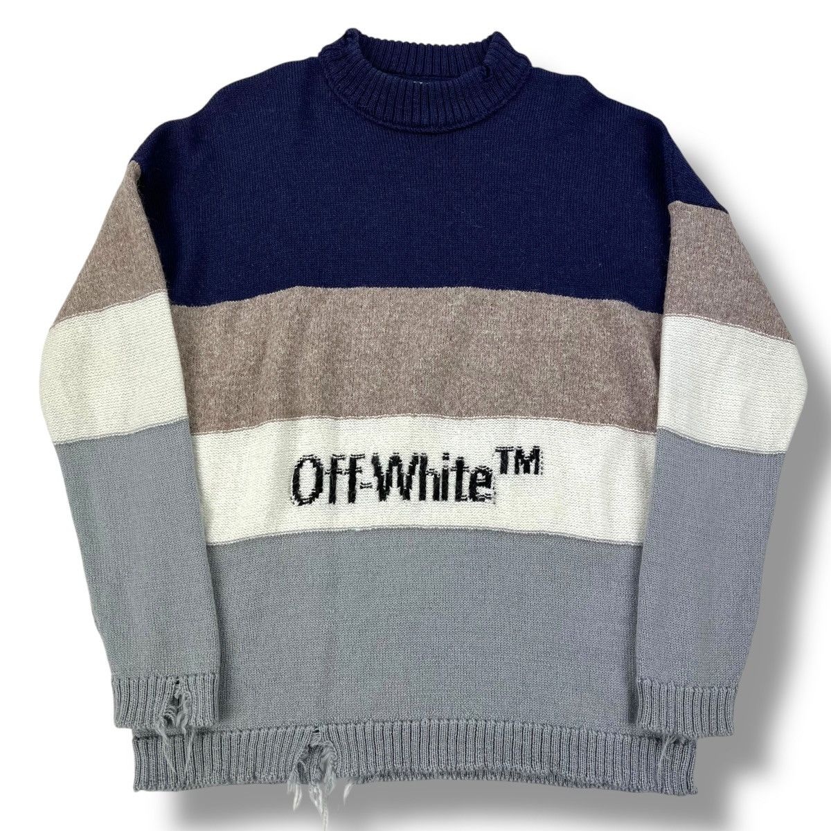 Off-White Off-White Navy Distressed Sweater Size US M / EU 48-50 / 2 - 2 Thumbnail