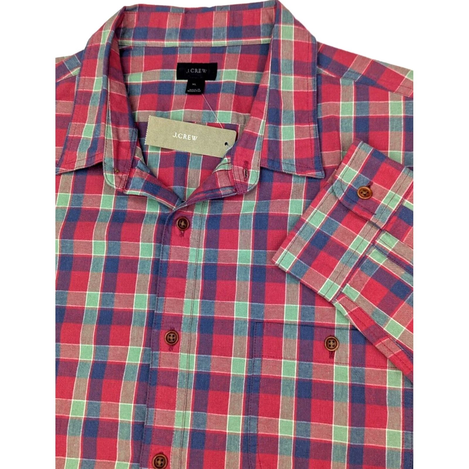 J.Crew J.CREW Button-Down Plaid Shirt XL Men Red Green Cotton Lightweight E6698 Size US XL / EU 56 / 4 - 2 Thumbnail