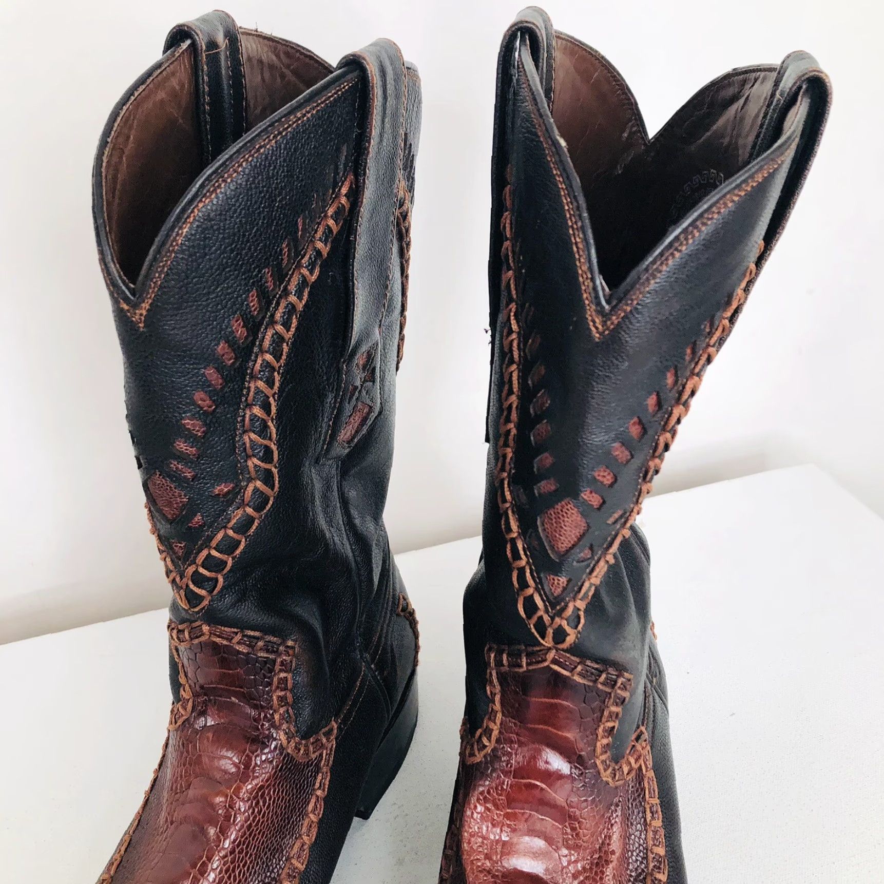 Vintage Lucchese RANCHO SEMENTAL Western Boot Mens US8 Exotic Brown Cowboy Boots Size US 8 / EU 41 - 3 Thumbnail