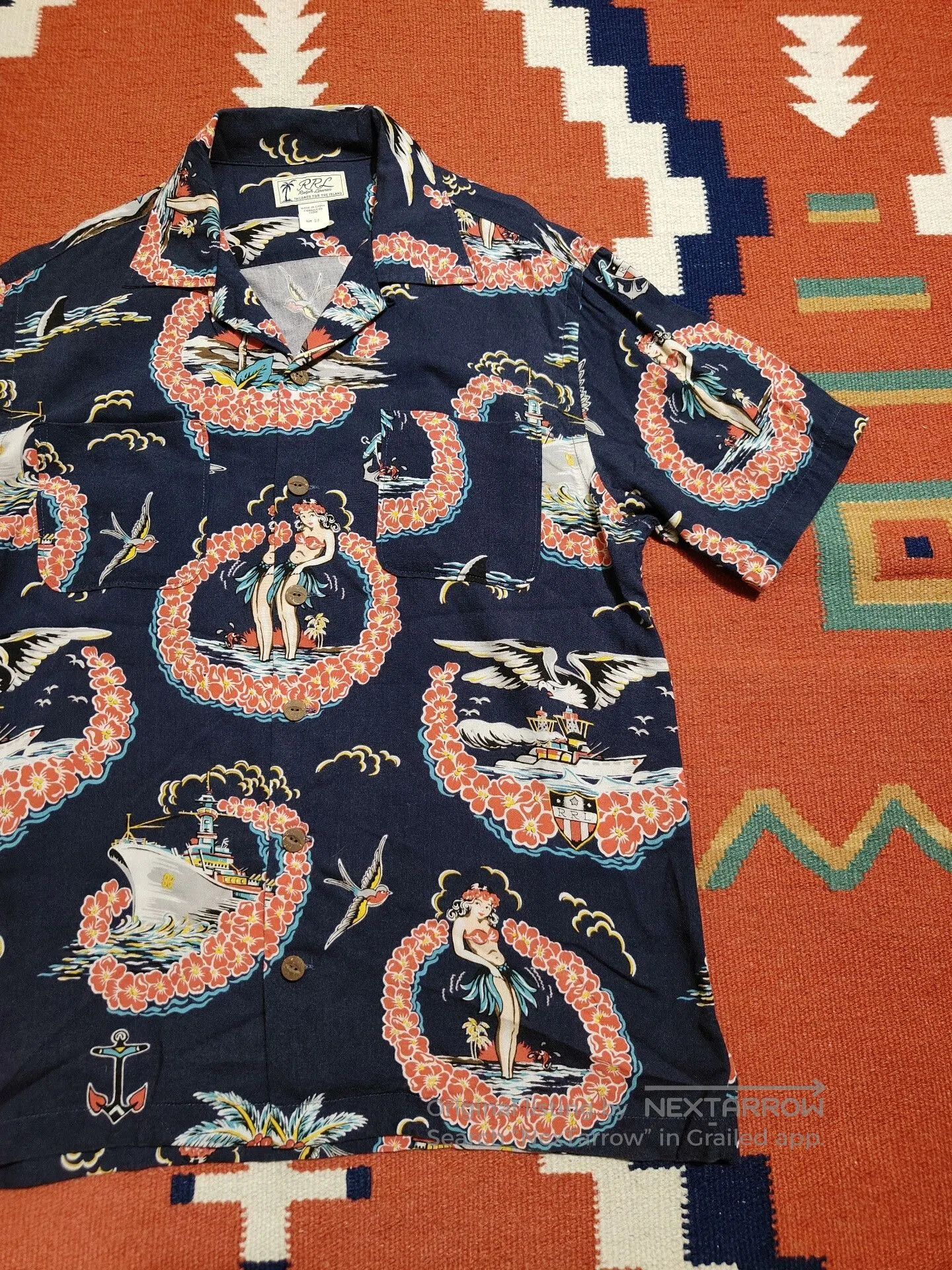 RRL Ralph Lauren RRL Aloha Military Print Short Sleeve Shirt. Size US S / EU 44-46 / 1 - 4 Thumbnail