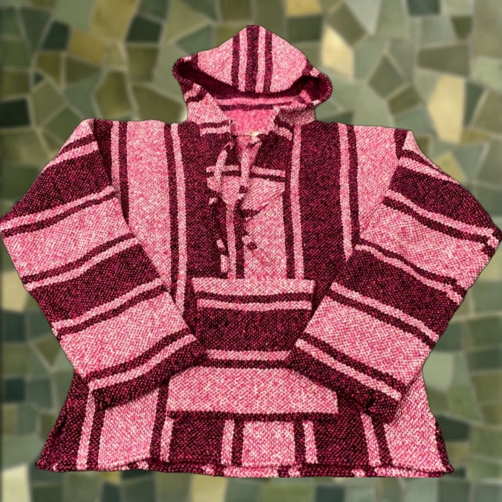 Pinko VINTAGE Artesanias Cuamatzi Hoodie Mens Small Pink Striped Poncho Mexico Drug Rug Size US S / EU 44-46 / 1 - 1 Thumbnail