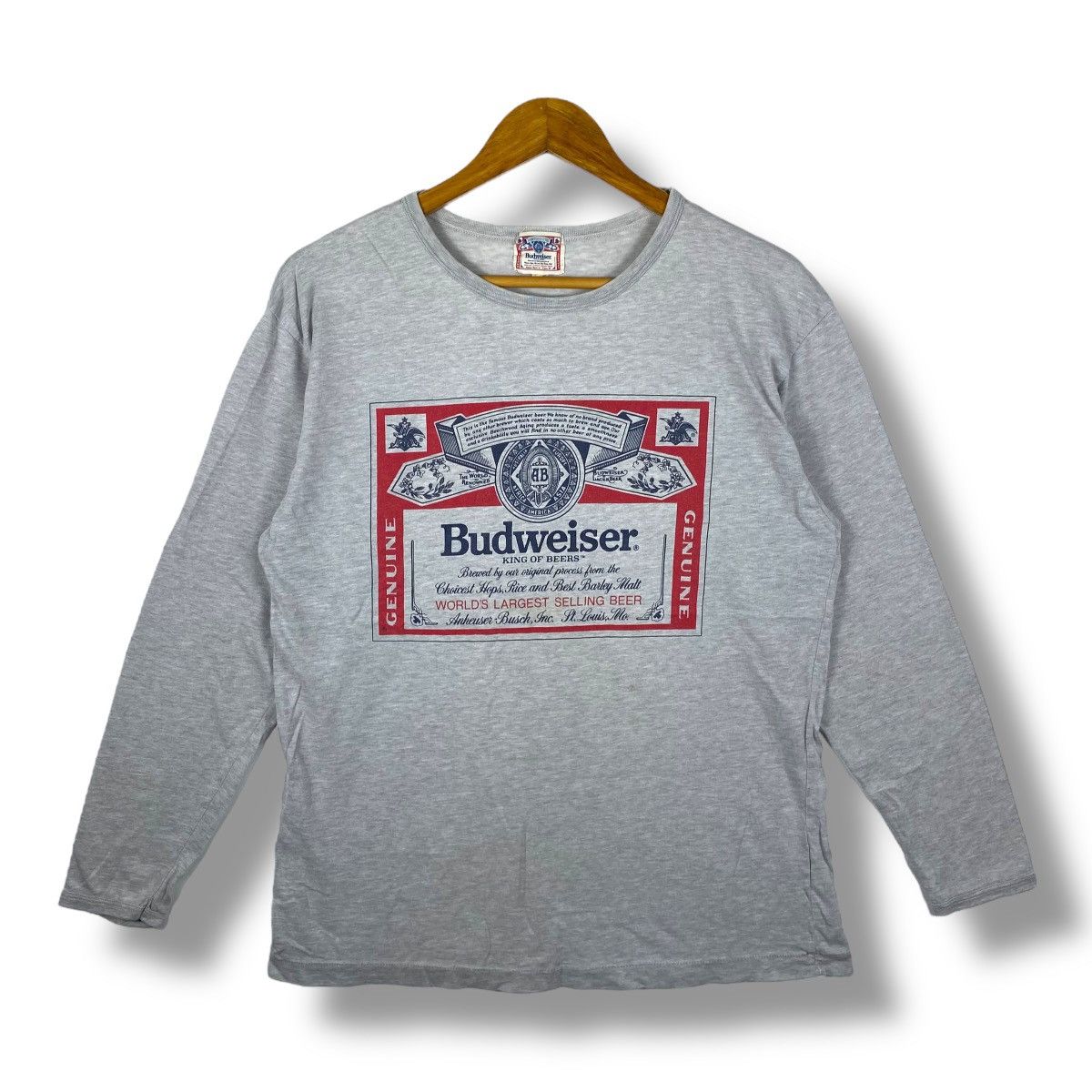Budweiser × Vintage Vintage 80's BUDWEISER King Of Beers Big Graphic Long Sleeve Size US L / EU 52-54 / 3 - 1 Thumbnail