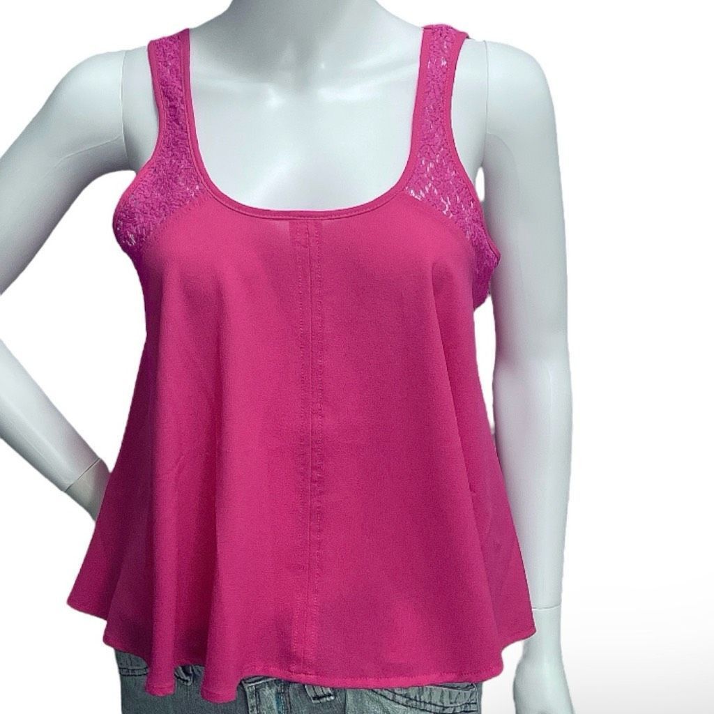 Other Eyeshadow Fuschia Pink Crop Swing Tank Polyester Crochet Sz Size M / US 6-8 / IT 42-44 - 1 Thumbnail