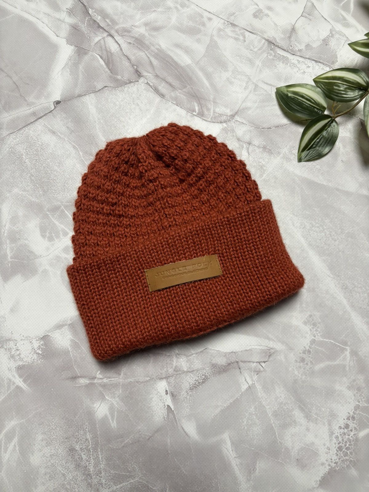 Other Jungle Folk Beanie Hat Wool Knit Terracotta Leather Logo Size ONE SIZE - 1 Thumbnail