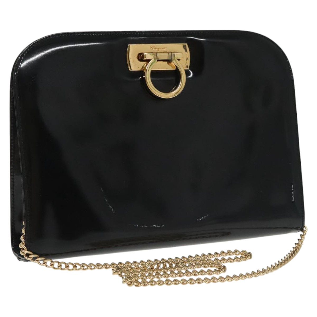 Gancini Black Patent Leather Shoulder Bag (Pre-Owned)