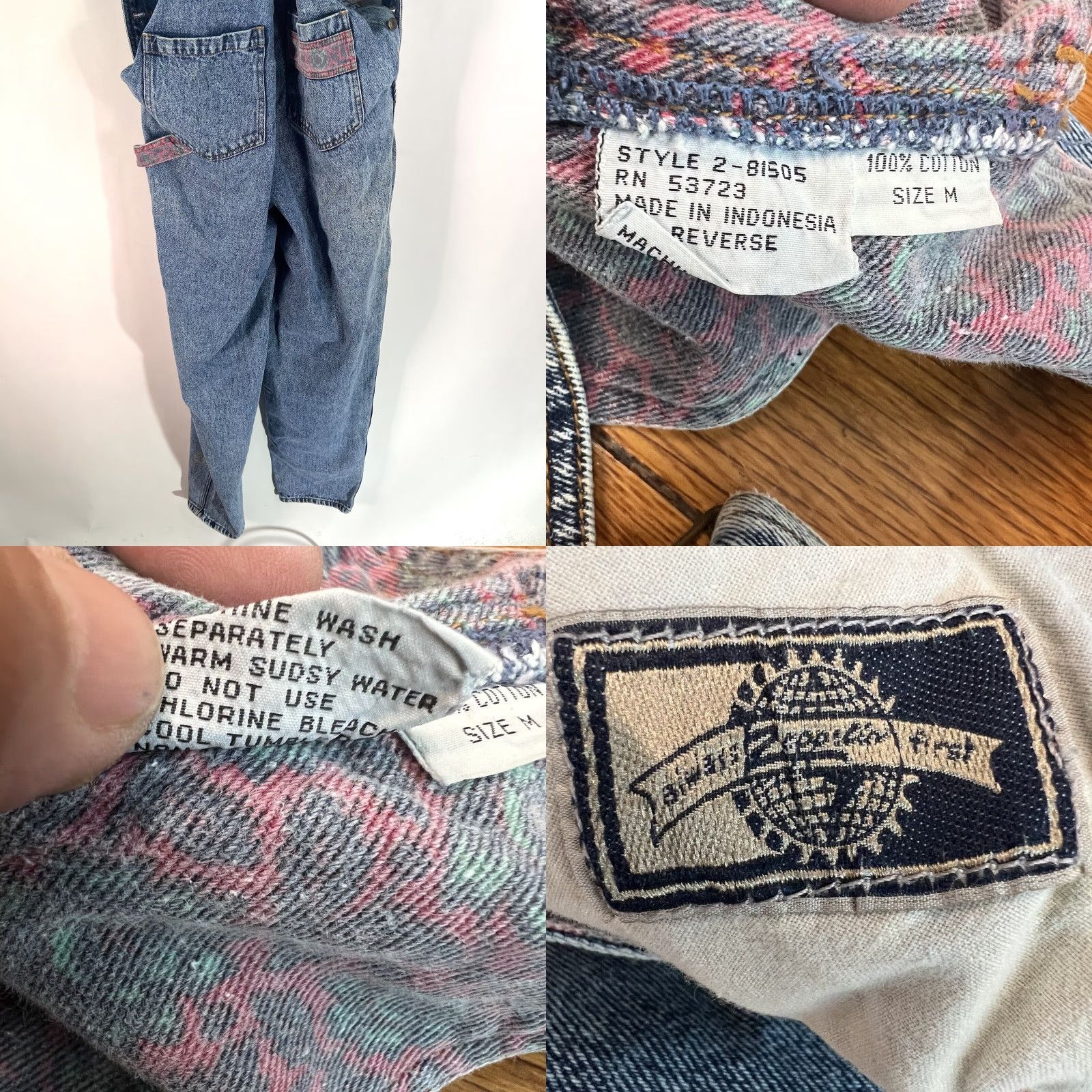 Denime VINTAGE Zeppelin Baggy Denim Bibs Women's M 28in Waist 27in Inseam Blue Distressed Jeans Size ONE SIZE - 8 Thumbnail