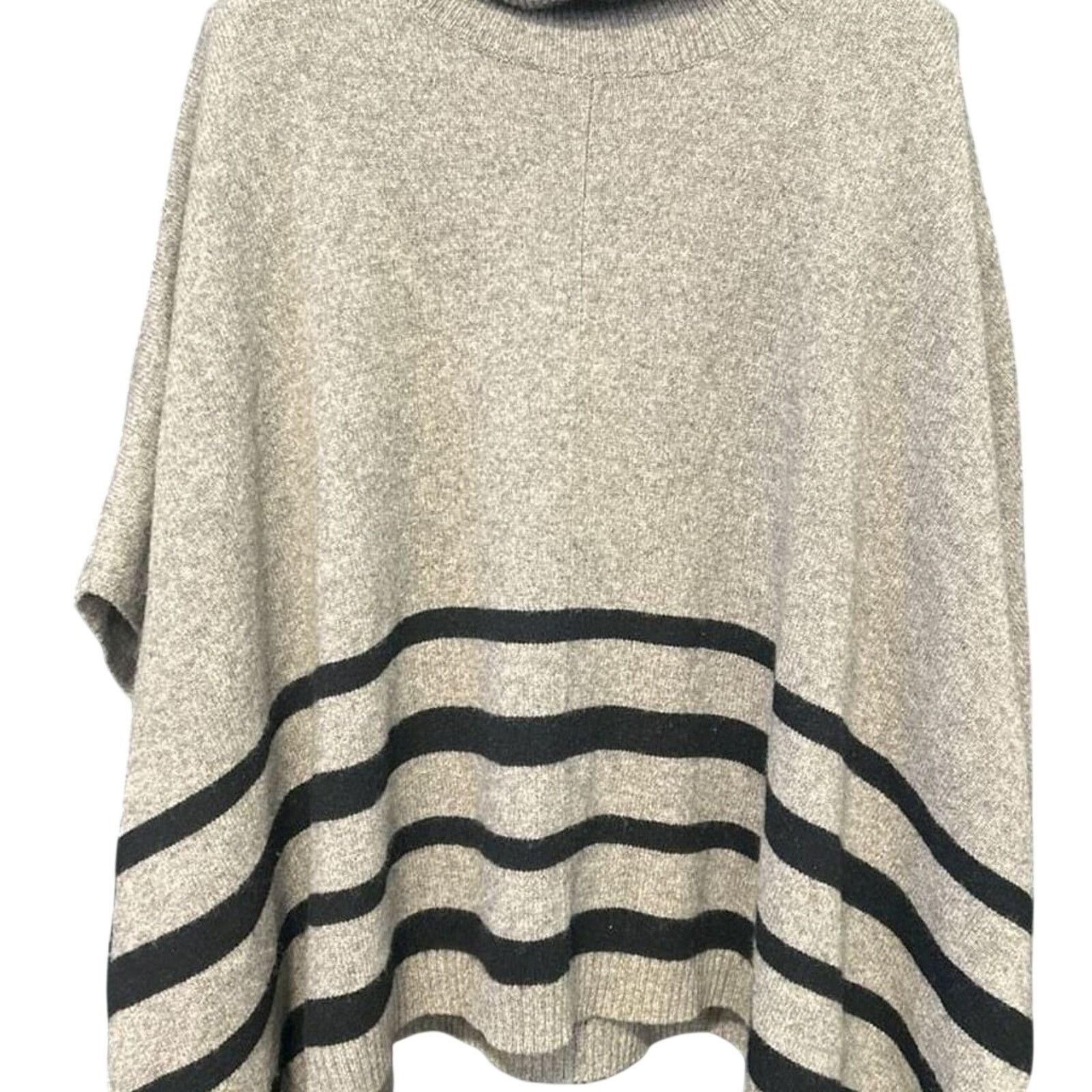 Elie Tahari Tahari Gray Stripe Wool & Yak Blend Cowl Neck Poncho Sweater Size L / US 10 / IT 46 - 1 Thumbnail