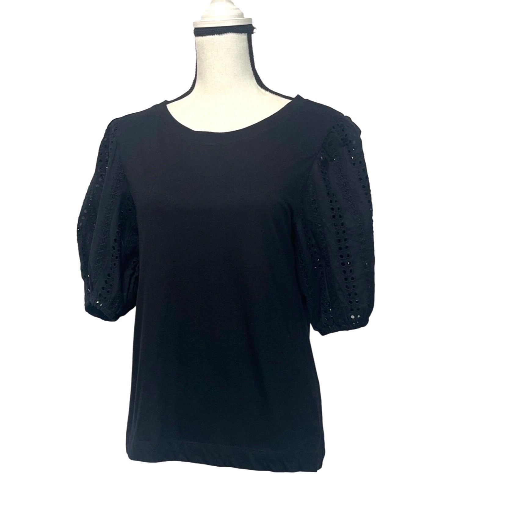 Other Faith & Zoe Women’s Eyelet Ballon Sleeve Top, Black, M Size M / US 6-8 / IT 42-44 - 2 Thumbnail