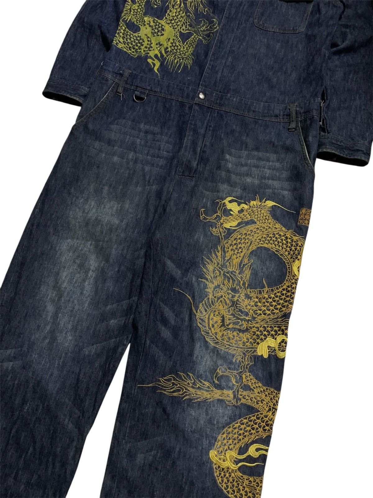 Karakuri Tamashii Vtg Japanese Sukajan Dragon Overall Denim Size US 43 - 6 Thumbnail