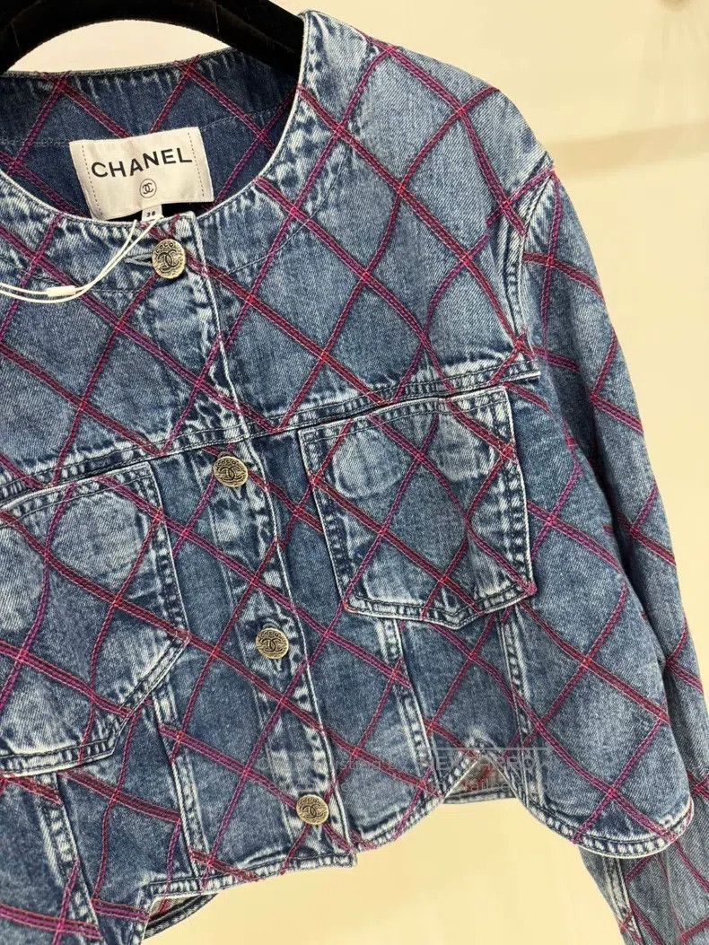 Chanel Chanel 22M diamond checkered denim jacket Size XS / US 0-2 / IT 36-38 - 3 Thumbnail