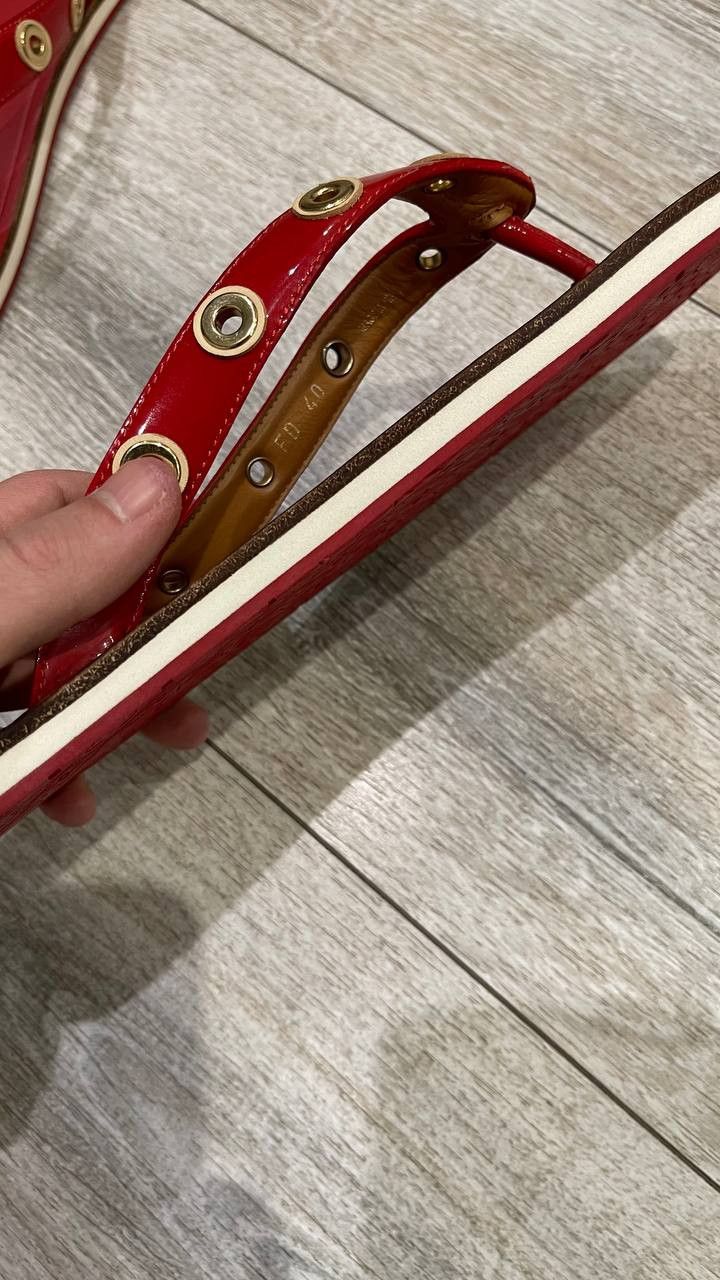 Louis Vuitton Louis Vuitton Red Leather Flip Flops Sandals Gold Studded Size US 10 / IT 40 - 2 Thumbnail