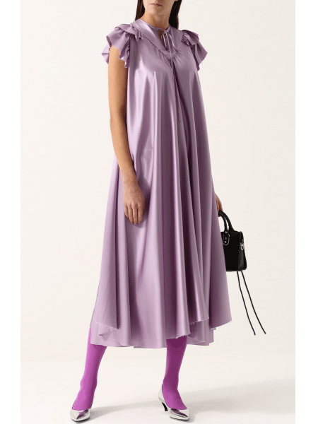 Balenciaga SS2018 Balenciaga silk ruffle loose long dress in lilac Size XS / US 0-2 / IT 36-38 - 1 Thumbnail