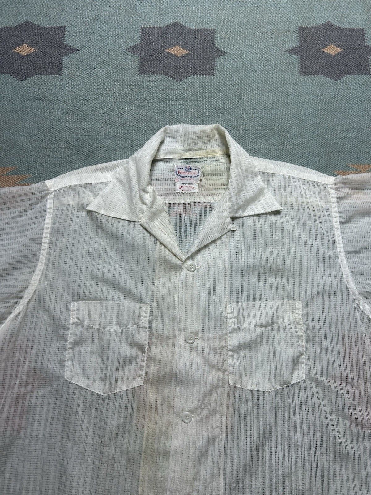 Vintage Vtg 1950s button shirt loop collar nylon sheer breathable L Size US L / EU 52-54 / 3 - 3 Thumbnail