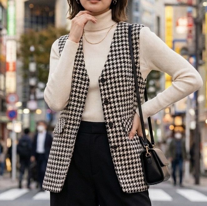 Japanese Brand Vintage 80's Wool Houndstooth Jacket Sleevless Women Size XS / US 0-2 / IT 36-38 - 1 Thumbnail