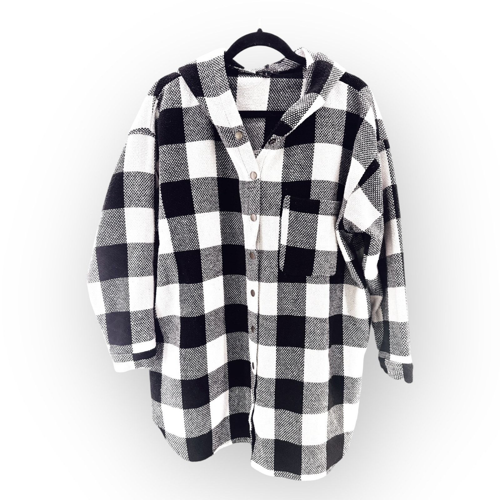 Other Hooded Oversized Shacket Jacket Black White Plaid Women’s S Size S / US 4 / IT 40 - 3 Thumbnail