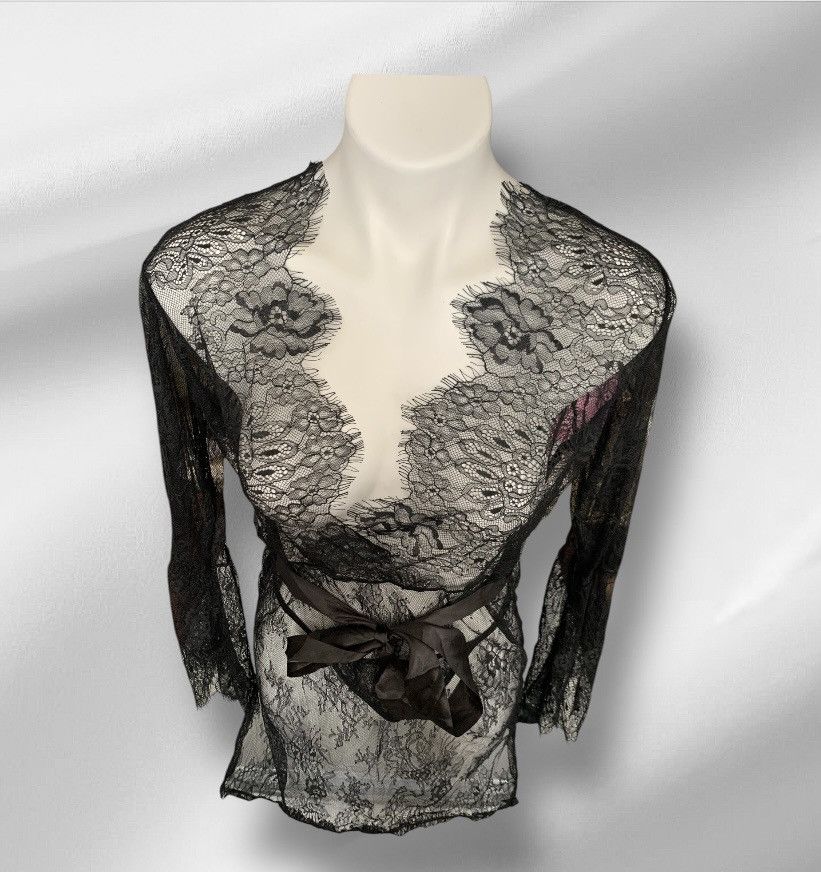 Designer NWT Long Sleeve Sheer Dress Robe Thong Set Black Size M / US 6-8 / IT 42-44 - 2 Thumbnail