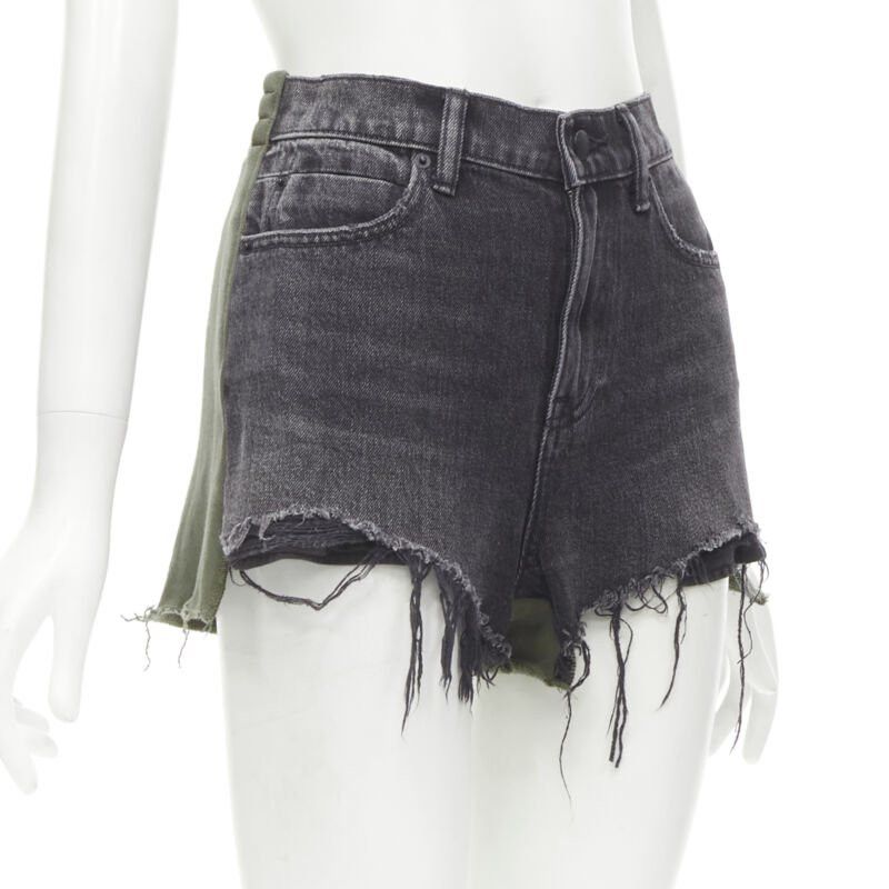 Alexander Wang ALEXANDER WANG Bite Clash High Rise black denim green sweats cut off shorts 24" Size 24" / US 00 / IT 34 - 1 Thumbnail