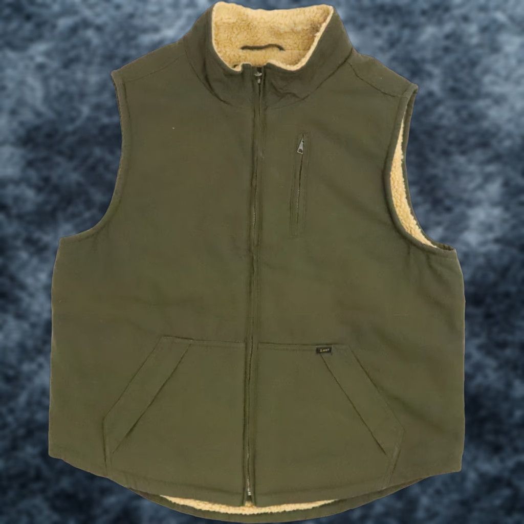 VINTAGE Lee Work Vest Jacket Adult Large Green Sherpa Lined Mens