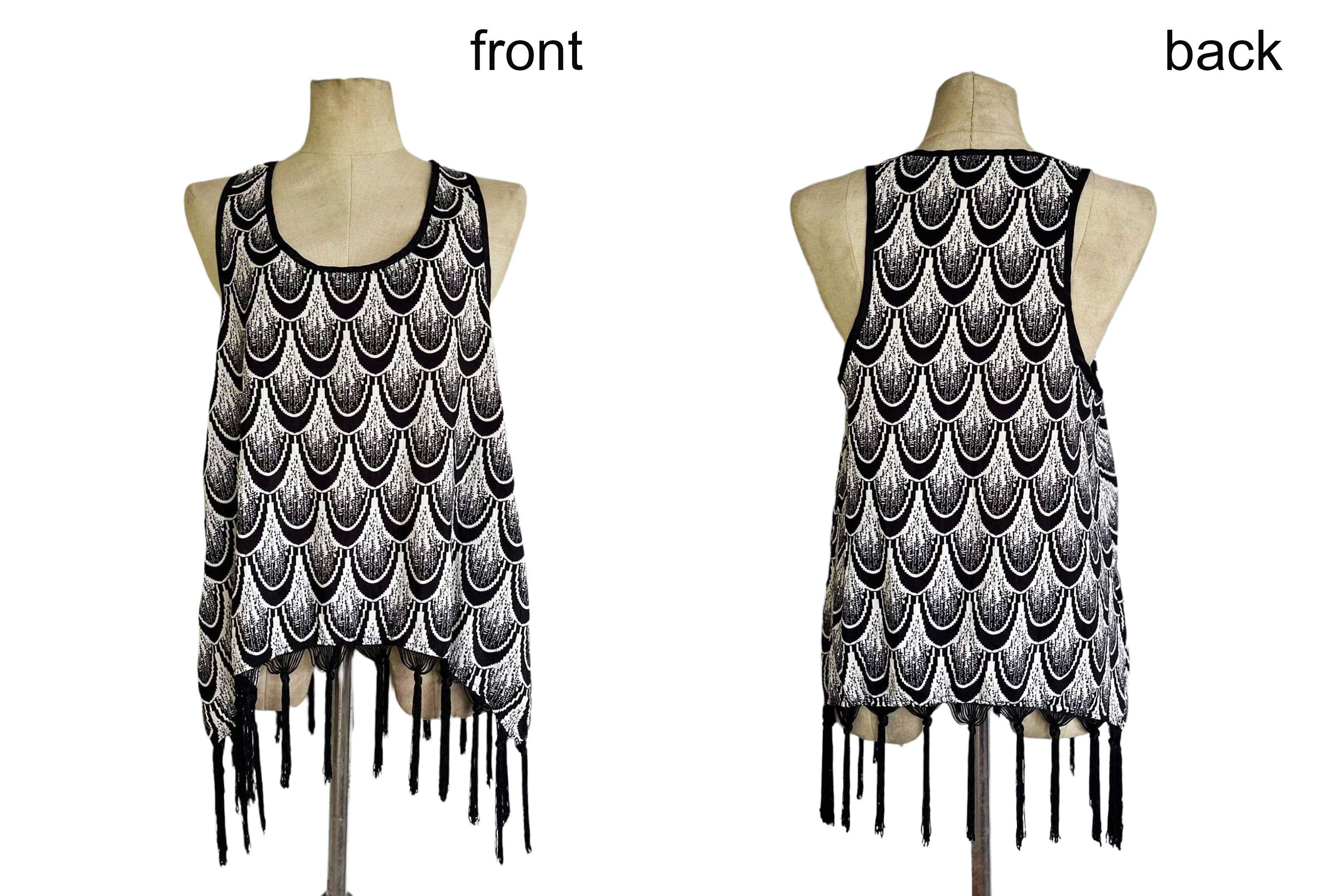Vintage Festival Fringe Tank Top in Black and White graphic prints Size S / US 4 / IT 40 - 8 Thumbnail