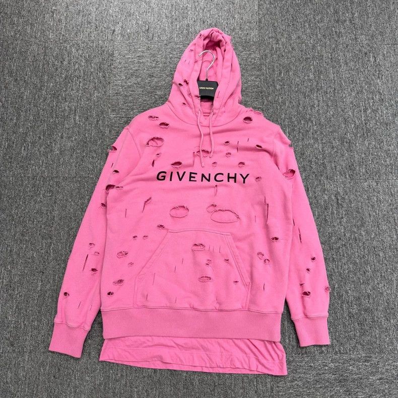 Givenchy Givenchy Pink Distressed Hollowed-Out Hooded Sweater Size US XS / EU 42 / 0 - 1 Thumbnail