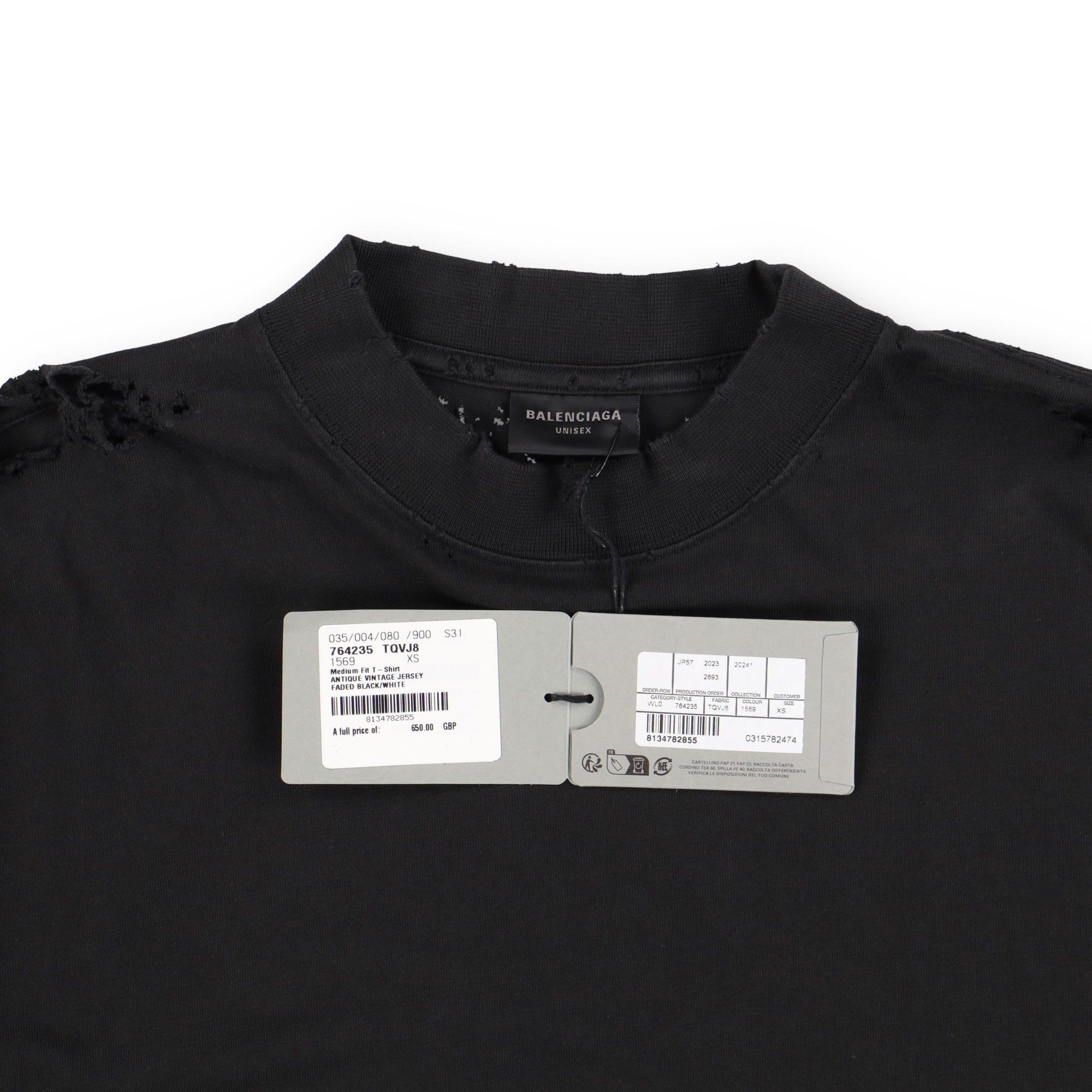 Balenciaga Washed Black Distressed Gothic Logo Oversized T-Shirt Size US XS / EU 42 / 0 - 9 Thumbnail