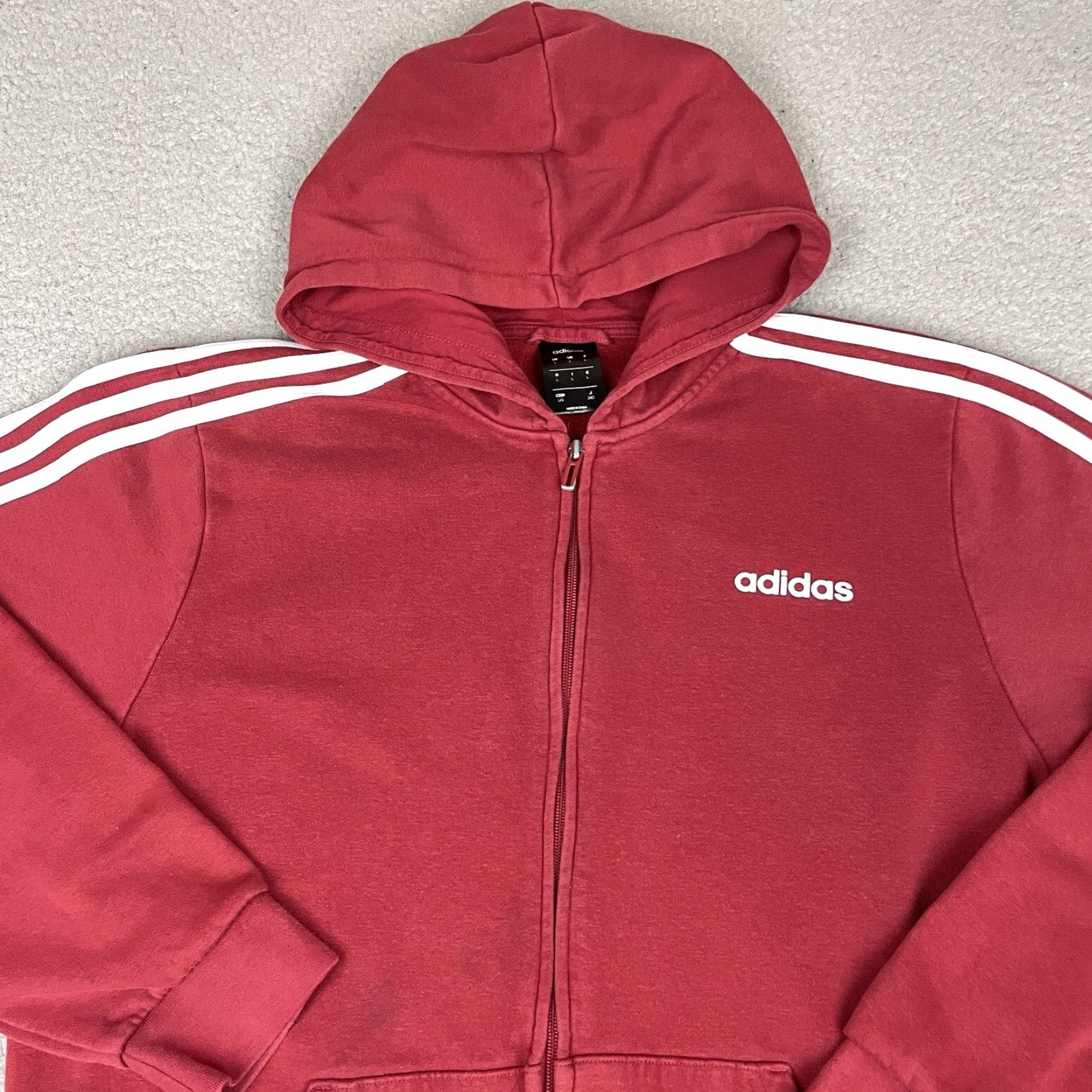 Adidas Adidas Hoodie Mens L Red Full Zip Up Sweatshirt Stripes Distressed Logo Classic Outdoor Sports Size US L / EU 52-54 / 3 - 2 Thumbnail