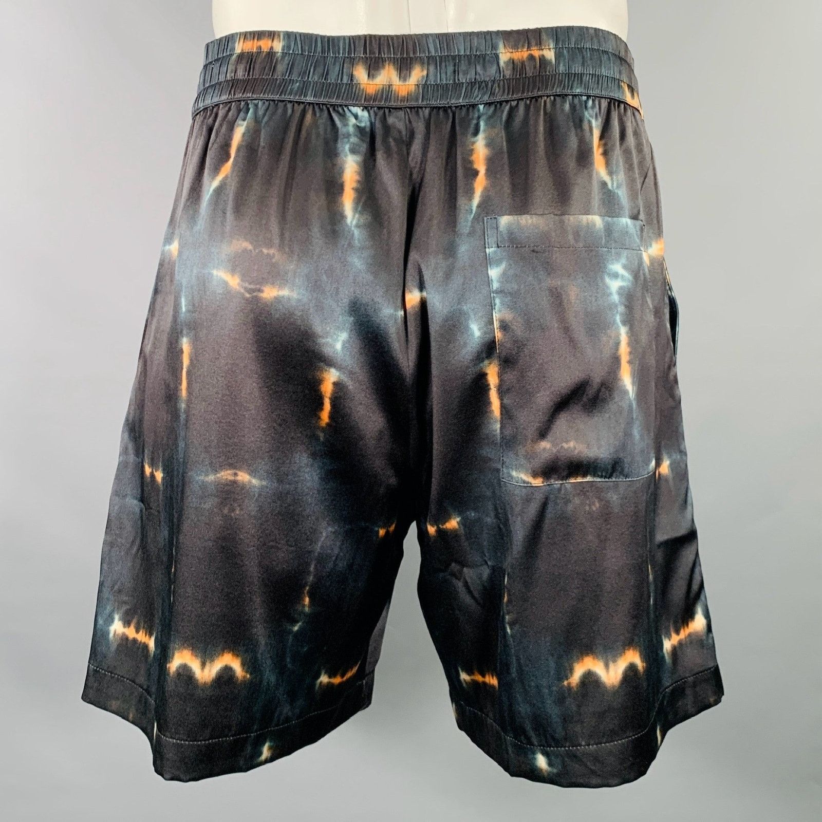 Nahmias Size L Black White Tie Dye Logo Silk Blend Joggers Shorts Size US 34 / EU 50 - 2 Thumbnail