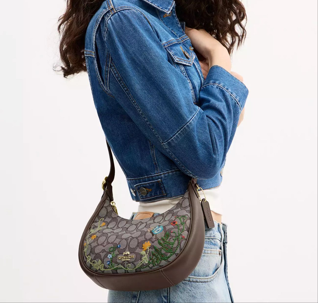Coach Emily Shoulder Bag Signature Jacquard With Floral Embroidery Size ONE SIZE - 7 Thumbnail