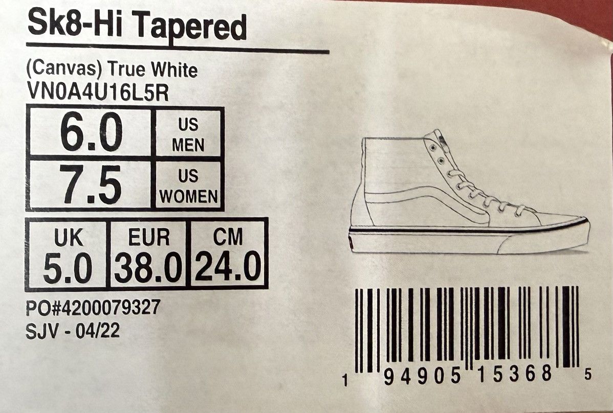 Vans Vans Sk8-Hi Tapered Canvas True White Size US 6 / EU 39 - 7 Thumbnail