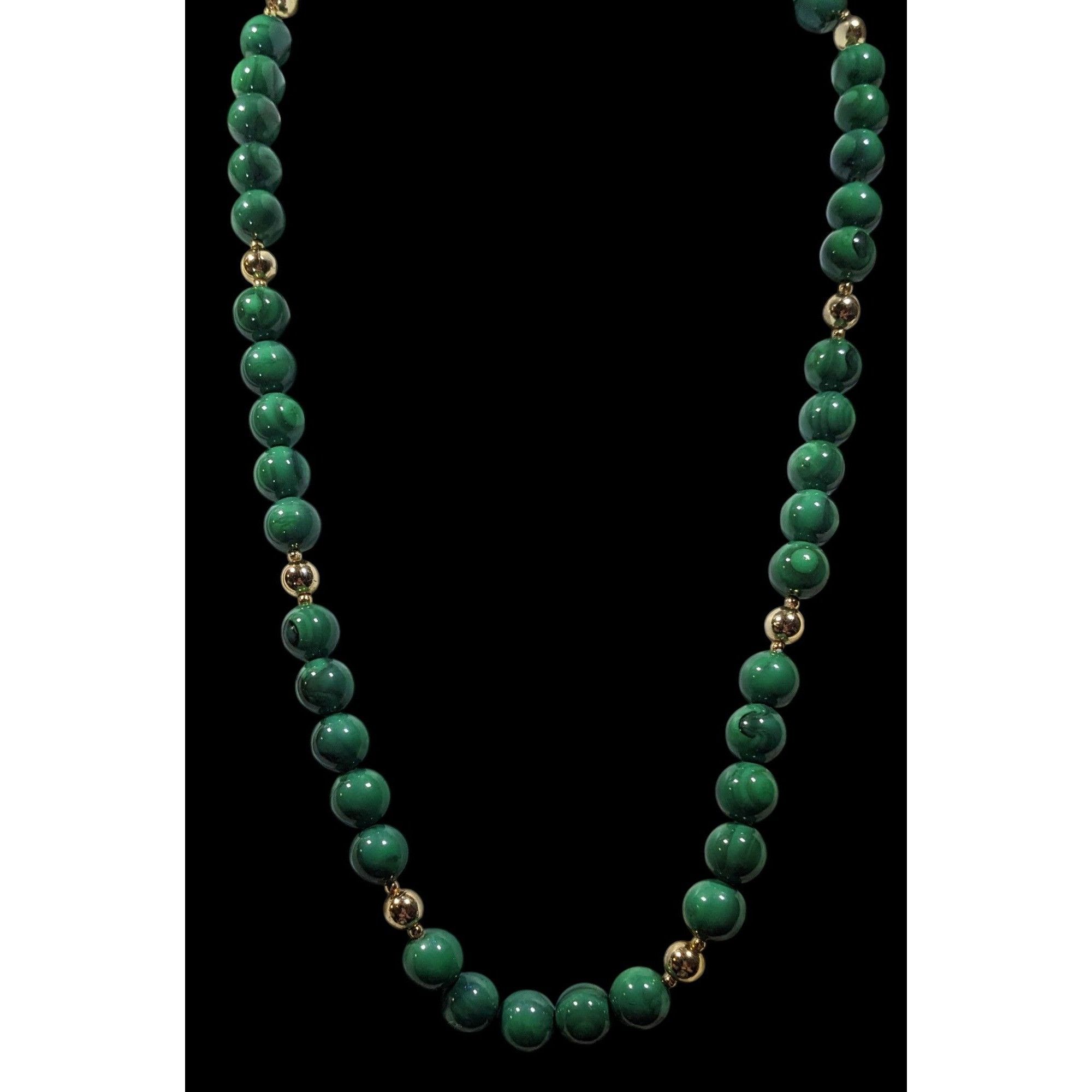 Other Faux Malachite Green And Gold Tone Beaded Necklace Size ONE SIZE - 2 Thumbnail