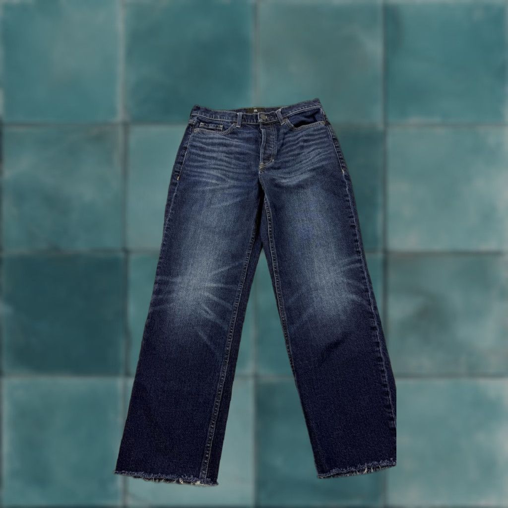 Banana Republic Banana Republic Jeans Womens 29 Blue Dark Wash Button Fly Straight Leg Raw Hem Distressed Pockets 99% Cotton Spandex Size 29" - 1 Thumbnail