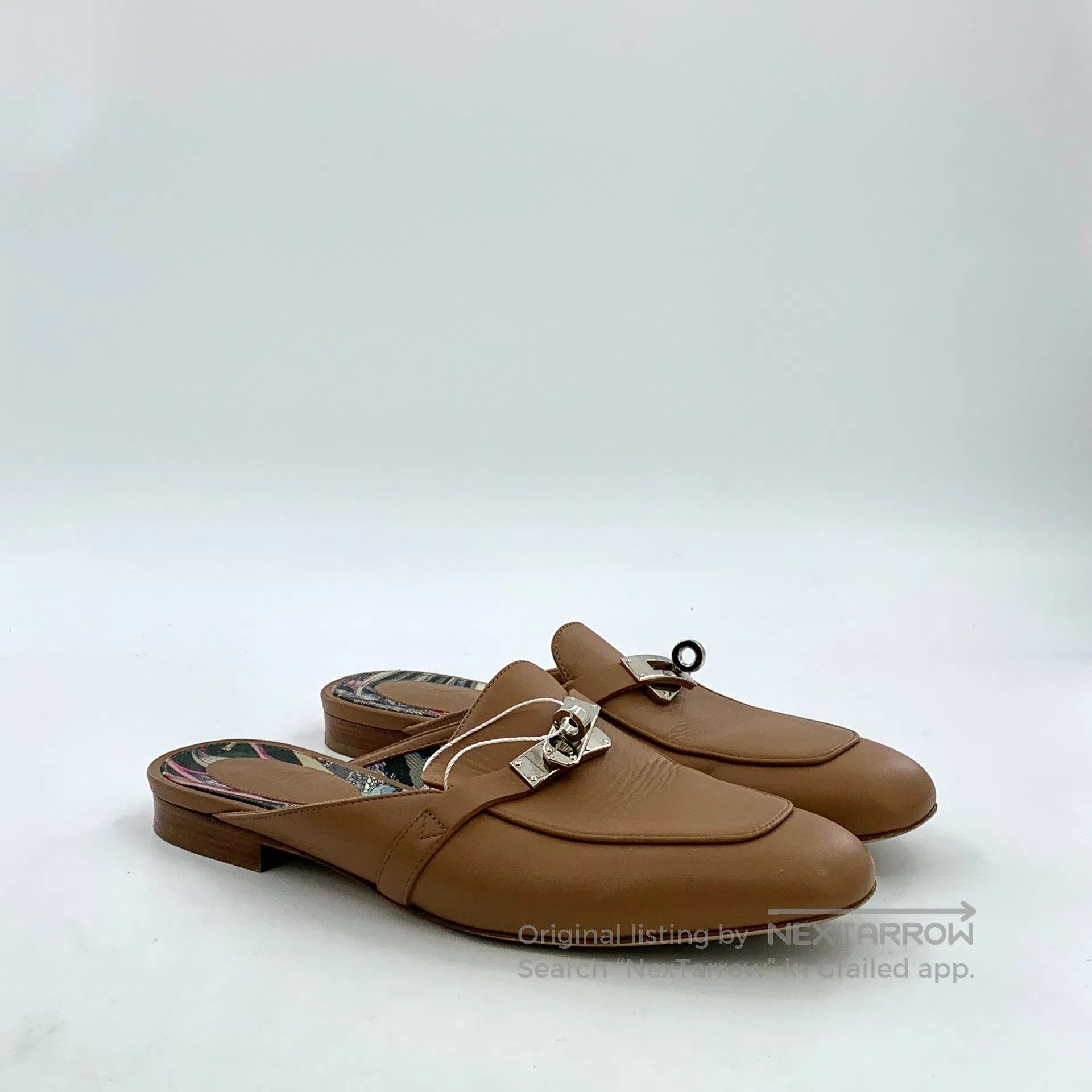 Hermes Hermes Brown silver buckle casual flat mule shoes| Size US 7.5 / IT 37.5 - 2 Thumbnail
