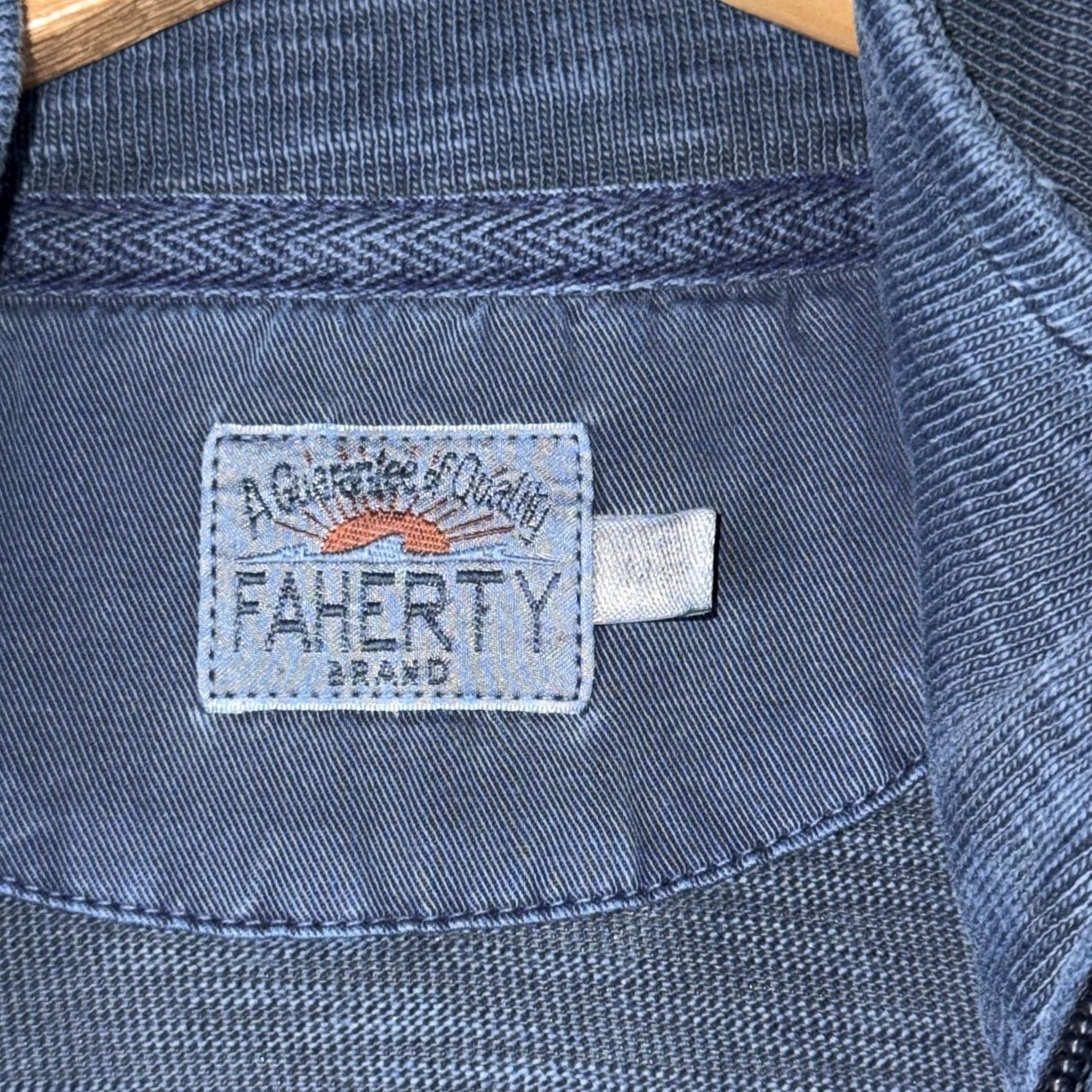 Faherty Faherty Sunwashed Slub Cotton Quarter-Zip Pullover Size L Mens Blue Knit 1/4 Zip Mock Neck Casual Sweater Size US L / EU 52-54 / 3 - 3 Thumbnail