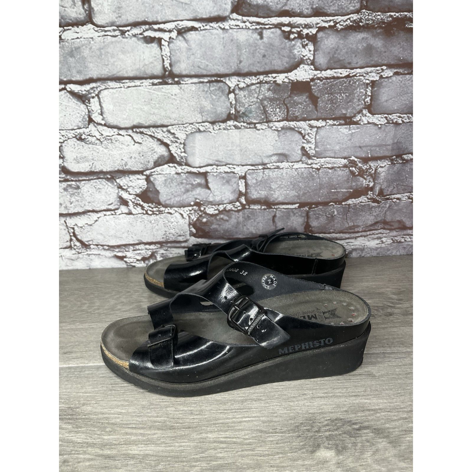 Mephisto Mephisto Black Patent Leather Buckle Wedge Sandals Women’s S Size US 7.5 / IT 37.5 - 16 Thumbnail