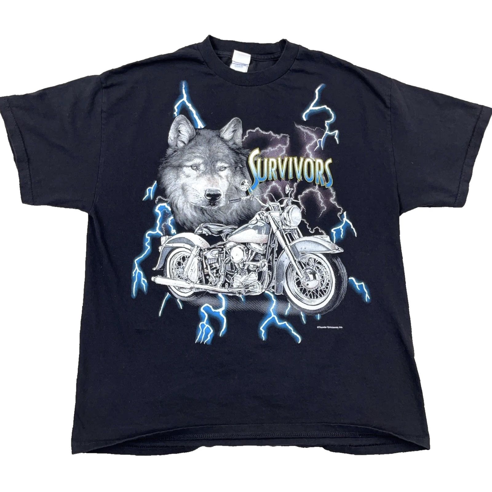 Vintage VINTAGE Thunder Sportswear Shirt Men XL Black Thunder Lightning Motorcycle Biker Wolf 80s 90s Retro Graphic Print Skull Logo Size US XL / EU 56 / 4 - 2 Thumbnail
