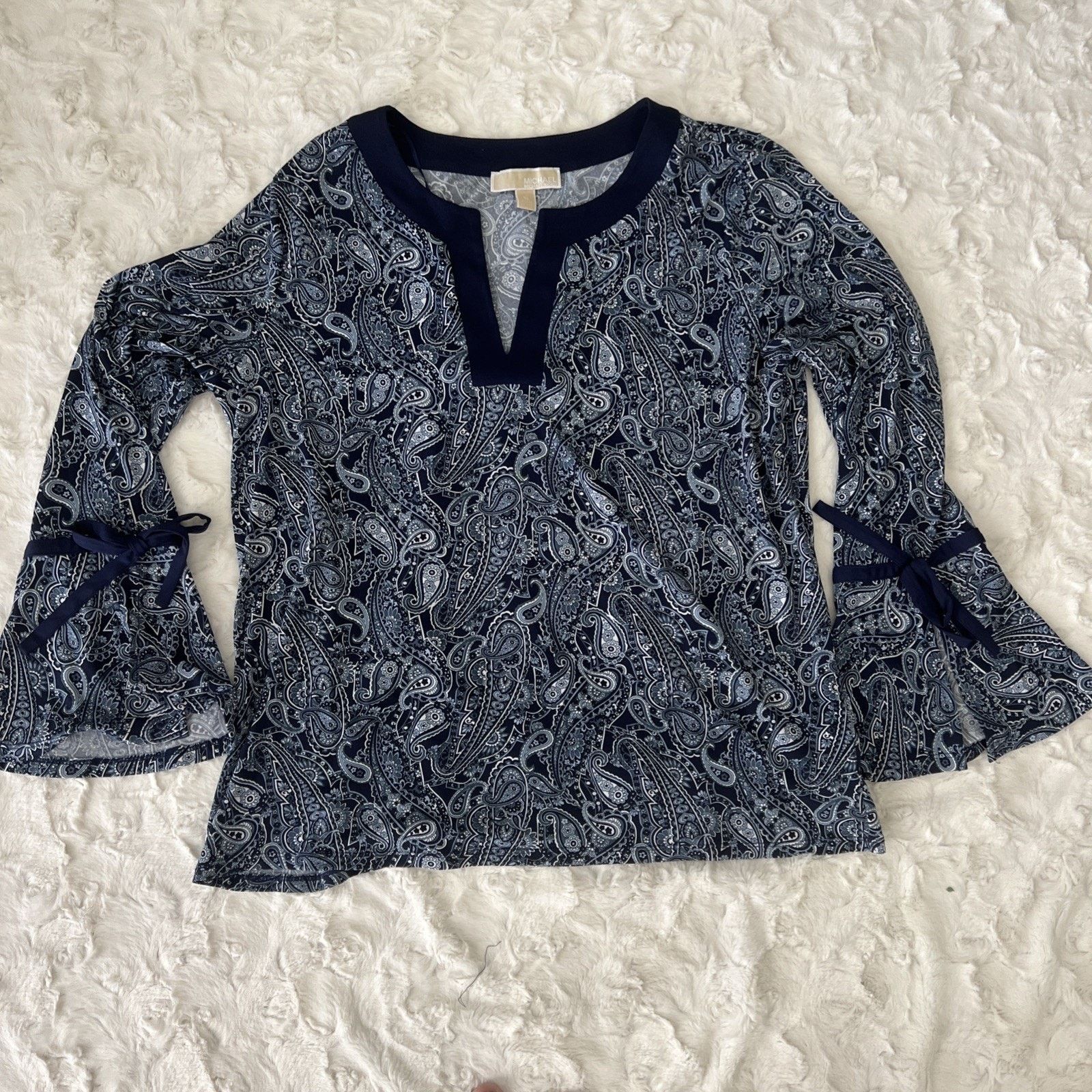Michael Kors Michael Kors Top Floral 3/4 Sleeve Boho Paisley Blue XL Size XL / US 12-14 / IT 48-50 - 1 Thumbnail